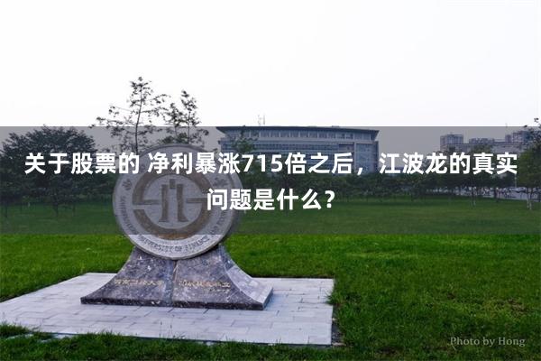 关于股票的 净利暴涨715倍之后，江波龙的真实问题是什么？