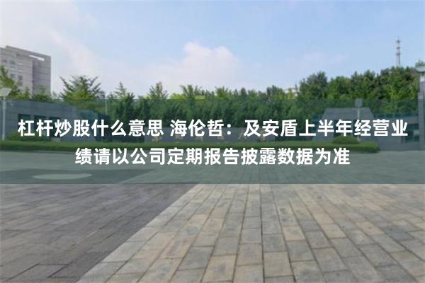 杠杆炒股什么意思 海伦哲：及安盾上半年经营业绩请以公司定期报告披露数据为准